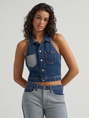 Women's Reversed Denim Chore Halter Top