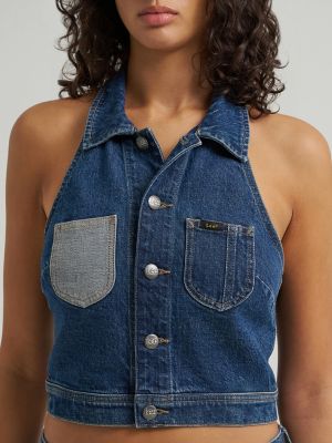 Women's Reversed Denim Chore Halter Top
