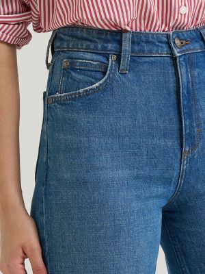 Women's Premium High Rise Retro A-Line Jean in Blue Bizarro