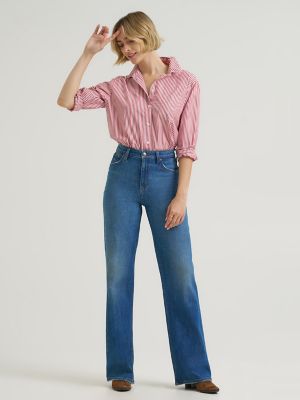 Women's Premium High Rise Retro A-Line Jean in Blue Bizarro