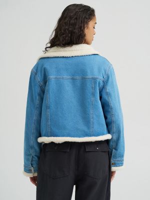 Women's Premium Sherpa Lined Aviator Denim Jacket