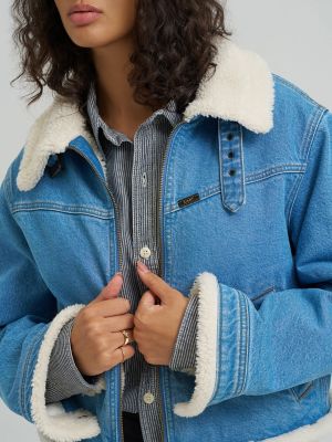 Women's Premium Sherpa Lined Aviator Denim Jacket
