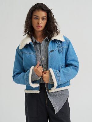 Women's Premium Sherpa Lined Aviator Denim Jacket