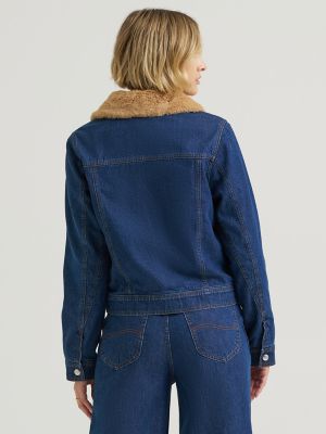 Women's Premium Removable Fur Collar Denim Jacket in Laugh Riot