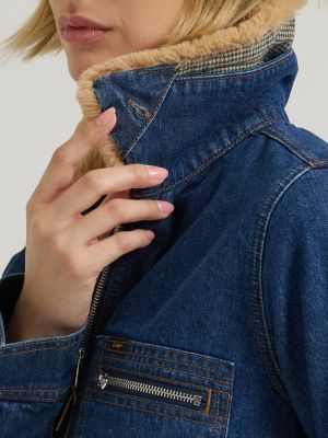 Women's Premium Removable Fur Collar Denim Jacket in Laugh Riot