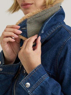 Women's Premium Removable Fur Collar Denim Jacket in Laugh Riot