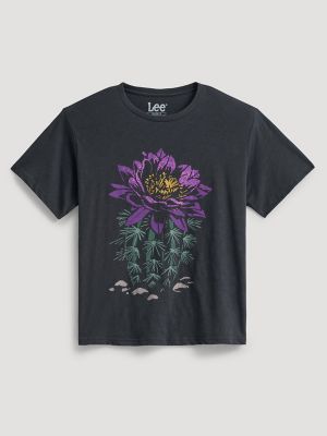 Women's Blooming Floral Graphic Tee in Washed Black main view