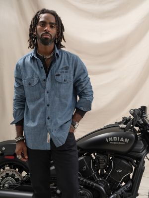 Men's Lee&reg; x Indian Motorcycle 101 LS Workshirt in Blue Chambray