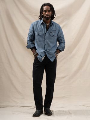 Men's Lee&reg; x Indian Motorcycle 101 LS Workshirt in Blue Chambray