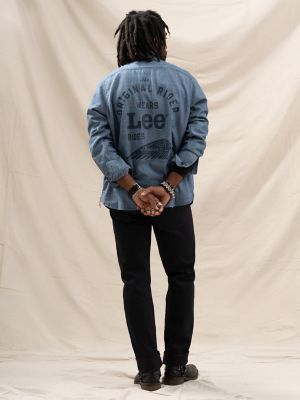 Men's Lee&reg; x Indian Motorcycle 101 LS Workshirt in Blue Chambray
