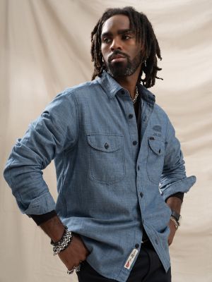 Men's Lee&reg; x Indian Motorcycle 101 LS Workshirt in Blue Chambray