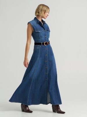 Women's Belted Maxi Shirt Dress