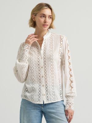 Women's Lace Button Down Blouse