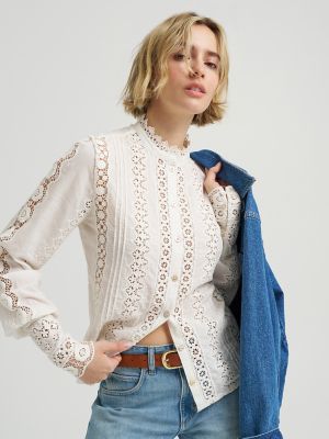 Women's Lace Button Down Blouse