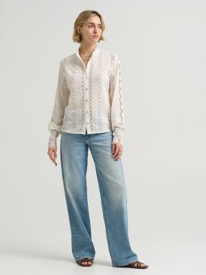 Women's Lace Button Down Blouse