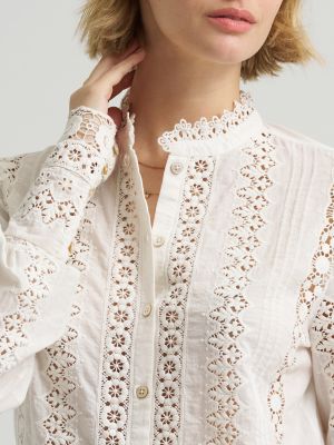 Women's Lace Button Down Blouse