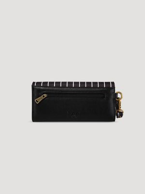 Women's Stripe Wristlet Trifold Wallet in Black