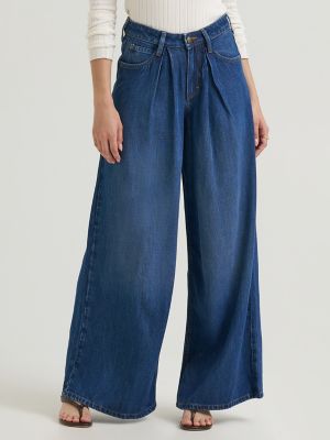 Women's Premium LQD Slouchy Pleated Trouser Jean in Fresh Blanket