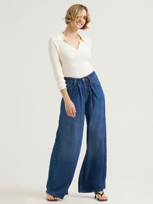 Women's Premium LQD Slouchy Pleated Trouser Jean in Fresh Blanket