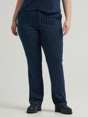 Women's Heritage Straight Leg Knit Pant (Plus) in Rivet Navy Stripe
