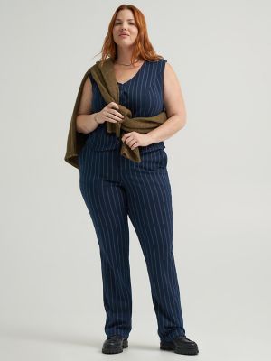 Women's Heritage Straight Leg Knit Pant (Plus) in Rivet Navy Stripe