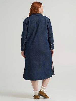 Wome's Heritage Patch Pocket Midi Dress (Plus) in Rinse