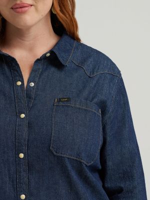 Wome's Heritage Patch Pocket Midi Dress (Plus) in Rinse