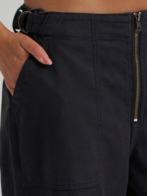 Women's High Rise Loose Utility Pant in Washed Black