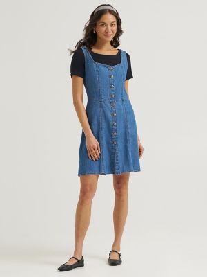 Women's Heritage Seamed Button Front Dress in Prep Rinse main view