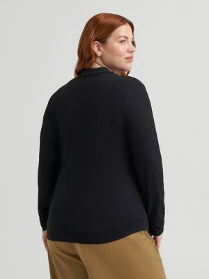 Women's Heritage Rib Knit Collar Top (Plus) in Black