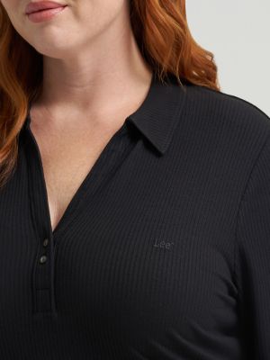 Women's Heritage Rib Knit Collar Top (Plus) in Black