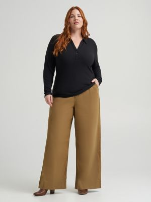 Women's Heritage Rib Knit Collar Top (Plus) in Black
