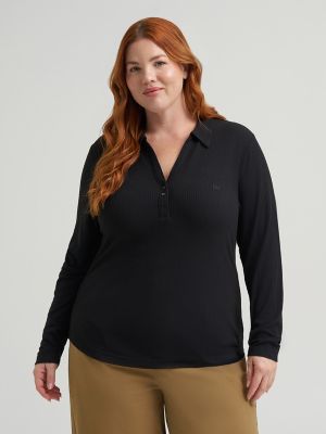 Women's Heritage Rib Knit Collar Top (Plus) in Black