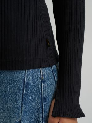 Women's Slit Sleeve Rib Knit Tee in Black