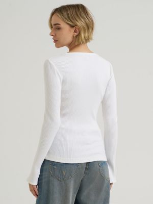 Women's Slit Sleeve Rib Knit Tee in Ecru