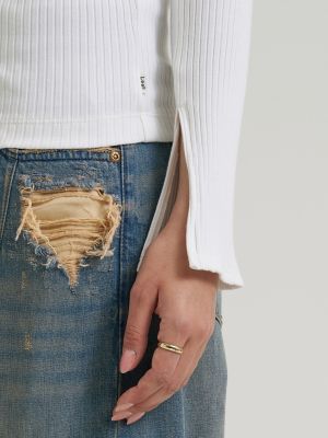 Women's Slit Sleeve Rib Knit Tee in Ecru