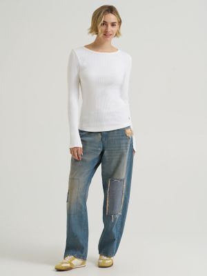 Women's Slit Sleeve Rib Knit Tee in Ecru