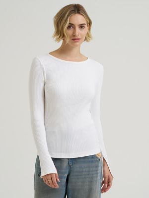Women's Slit Sleeve Rib Knit Tee in Ecru