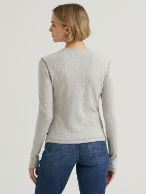 Women's Pointelle Cardigan Sweater in Grey Heather