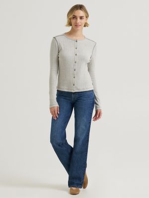 Women's Pointelle Cardigan Sweater in Grey Heather
