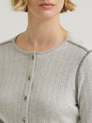 Women's Pointelle Cardigan Sweater in Grey Heather