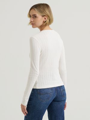 Women's Pointelle Cardigan Sweater in Ecru