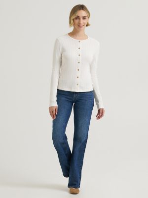 Women's Pointelle Cardigan Sweater in Ecru