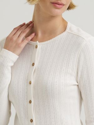 Women's Pointelle Cardigan Sweater in Ecru