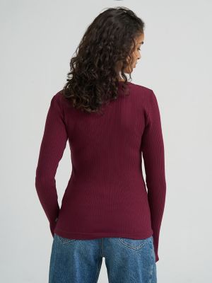 Women's Slit Sleeve Rib Knit Tee in Fig