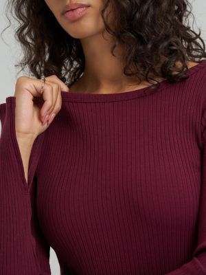 Women's Slit Sleeve Rib Knit Tee in Fig