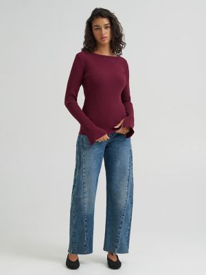 Women's Slit Sleeve Rib Knit Tee in Fig