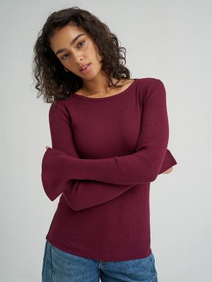 Women's Slit Sleeve Rib Knit Tee in Fig