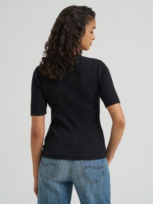 Women's Fitted Rib Knit Tee in Black