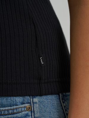 Women's Fitted Rib Knit Tee in Black